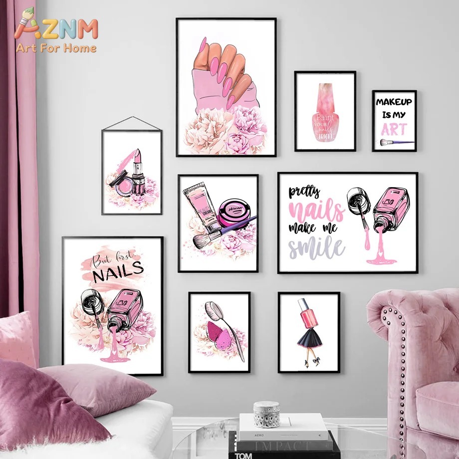 Makeup Is Beauty Quotes - AZNM Pink Nail Makeup Canvas Wall