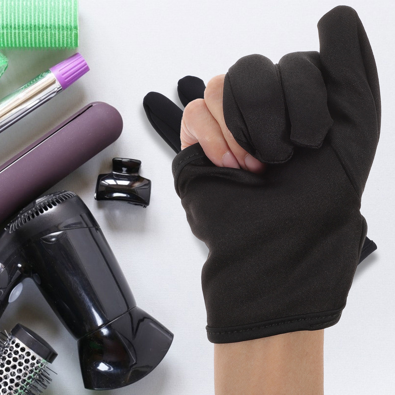 Hair Straightener - 3 Finger Hairdressing Glove Black Heat